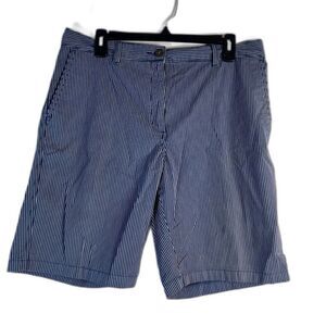 M&S Collection Navy White Striped‎ Bermuda Cotton Casual Shorts Size 14